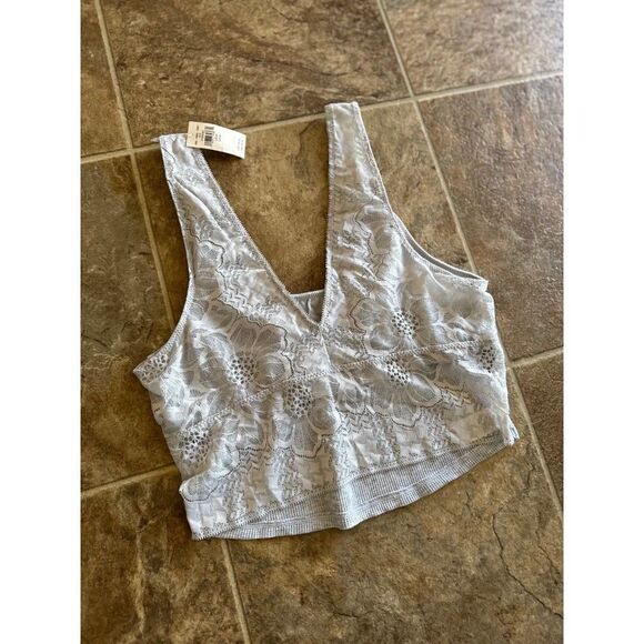 Aerie Lace Waffle Longline Bralette Medium Heather Gray Size Medium - Picture 8 of 11